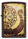 Front of Viking Warship Design Brown Matte Windproof Lighter