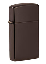 Front shot of Slim Brown Windproof Lighter standing at a 3/4 angle