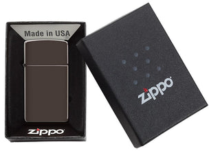 Slim Brown Windproof Lighter in its packaging