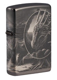 Front shot of Lisa Parker Mythological Design Windproof Lighter standing at a 3/4 angle