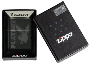 Playboy Logo Black Matte Windproof Lighter in its packaging