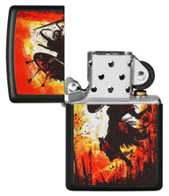 Warrior Design Black Matte Windproof Lighter with its lid open and unlit