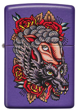 Front of Wolf in Sheep's Clothing Design Purple Matte Windproof Lighter