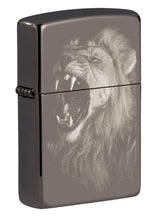 Front shot of Lion Design Black Ice® Photo Image Windproof Lighter standing at a 3/4 angle