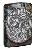 Front shot of Pirate Coin 540 Color Design Windproof Lighter standing at a 3/4 angle