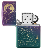 Starry Sky Design Iridescent Windproof Lighter with its lid open and unlit