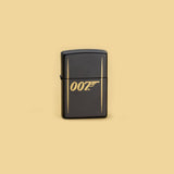 Lifestyle image of James Bond 007™ Laser Engraved Black Matte Windproof Lighter standing in a yellow scene.