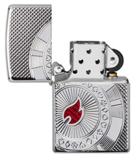 Armor?« Poker Chip Design Windproof Lighter with its lid open and not lit