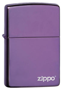 Front shot of Classic High Polish Purple Zippo Logo standing at a 3/4 angle