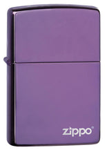 Front shot of Classic High Polish Purple Zippo Logo standing at a 3/4 angle