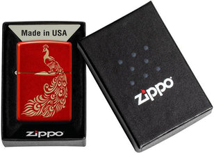 Zippo Metallic Red Peacock Design