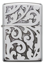 High Polish Chrome Filigree Windproof Lighter Front View