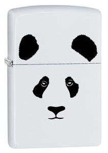 White Matte Panda Windproof Lighter 3/4 View