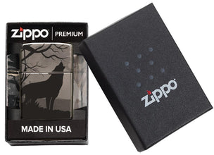 Wolves Design Photo Image 360?? Black Ice Windproof Lighter in premium packaging