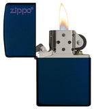Navy Blue Matte with Zippo Logo open and lit