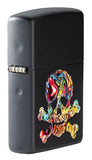 Skull Textured Black Matte windproof lighter showing the hinge and texture print