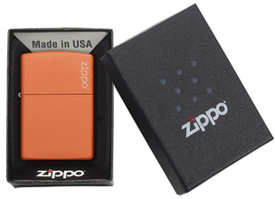 Zippo Orange Matte Logo Pocket Lighter