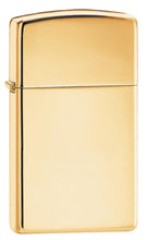 Front shot of Slim?« High Polish Brass Finish Windproof Lighter standing at a 3/4 angle