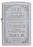 Zippo Serenity Prayer Satin Chrome Pocket Lighter