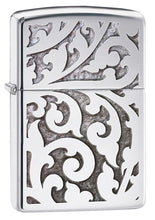 High Polish Chrome Filigree Windproof Lighter 3/4 View