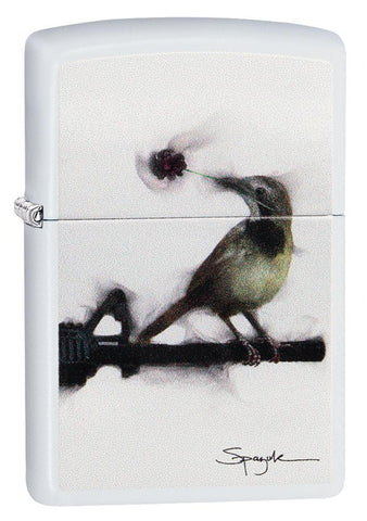 Zippo Spazuk White Matte Bird Holding a Rose Pocket Lighter