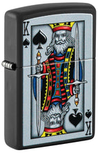 Front shot of Zippo King of Spade Design Windproof Lighter standing at a 3/4 angle.