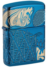 Front view of Skull Design Armor?« High Polish Blue Windproof Lighter standing on a 3/4 angle.