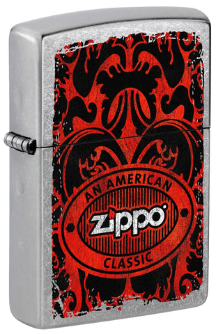 Front shot of Zippo American Classic Windproof Lighter standing at a 3/4 angle.