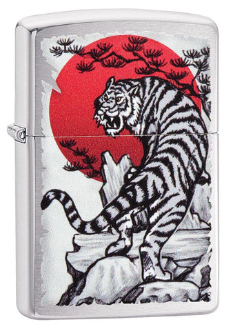 Zippo Asian Tiger Design Brushed Chrome Pocket Lighter - Bhawar Store