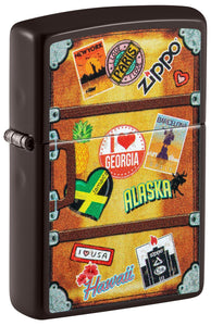 Front shot of Suitcase Design Brown Windproof Lighter standing at a 3/4 angle