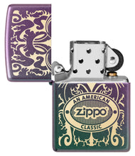 Zippo American Classic Windproof Lighter with its lid open and unlit.