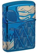 Back view of Skull Design Armor?« High Polish Blue Windproof Lighter standing at a 3/4 angle.