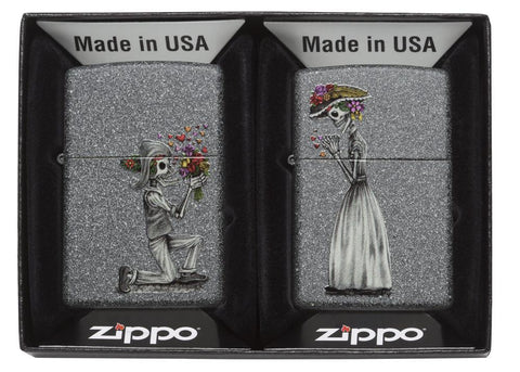 Zippo Skeleton Flowers Iron Stone Gift Set Pocket Lighters