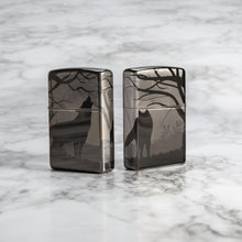 Lifestyle image of Wolves Design Photo Image 360?? Black Ice Windproof Lighter standing on a marble surface