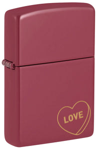 Front shot of Zippo Love Design Windproof Lighter standing at a 3/4 angle.