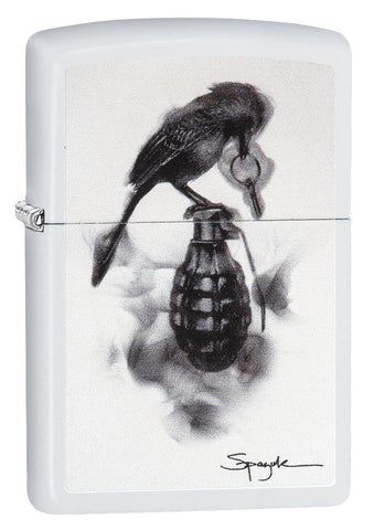 Zippo Spazuk Bird Design White Matte Pocket Lighter