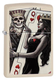 Front shot of Skull King Queen Card with Queen of Hearts Cream Matte Windproof Lighter standing at a 3/4 angle