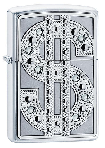 Zippo Swarovski Bling Brushed Chrome Emblem Pocket Lighter