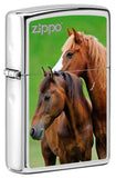 Front shot of Two Horses Design Windproof Pocket Lighter standing at a 3/4 angle.