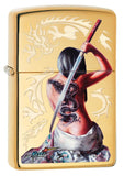 Front shot of Mazzi Girl High Polish Brass Windproof Lighter standing at a 3/4 angle
