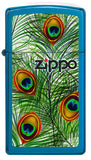 Front view of Slim Peacock Feathers Design Windproof Pocket Lighter.