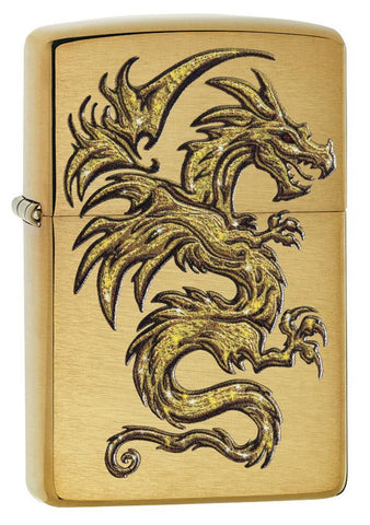 Zippo Dragon Design Brushed Brass Pocket Lighter - Bhawar Store