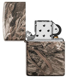 Front view of the Zippo Realtree Pattern Lighter open and unlit