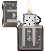 Cassette Tape Black Ice?« Windproof Lighter with its lid open and lit