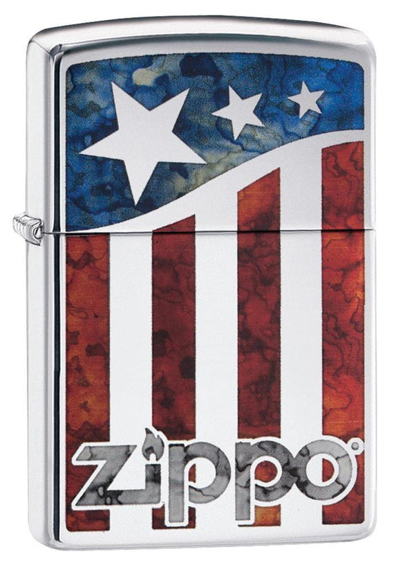 Zippo American Flag High Polish Chrome Pocket Lighter