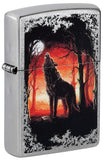 Front shot of Zippo Wolf Moon Trees Windproof Lighter standing at a 3/4 angle.