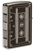 Back view of Cassette Tape Black Ice® Windproof Lighter standing at a 3/4 angle