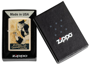 Zippo Windy Design Flat Sand Windproof Lighter in it's packaging.