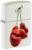 Front shot of Boxing Design Texture Print White Matte Windproof Lighter standing at a 3/4 angle