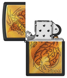 Flame and Dragon Black Matte Windproof Lighter with its lid open and unlit.